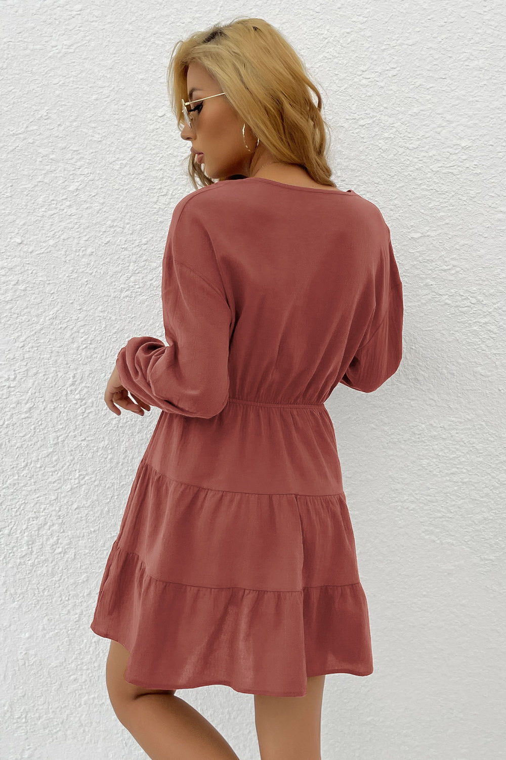 Button Front Tiered Mini Dress