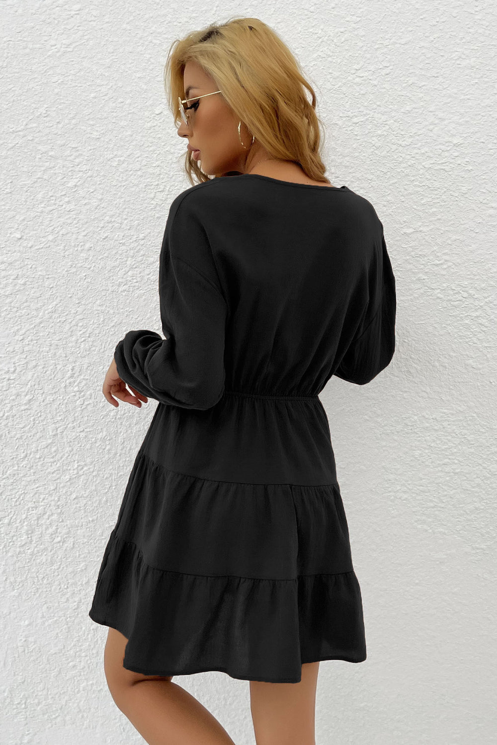 Button Front Tiered Mini Dress