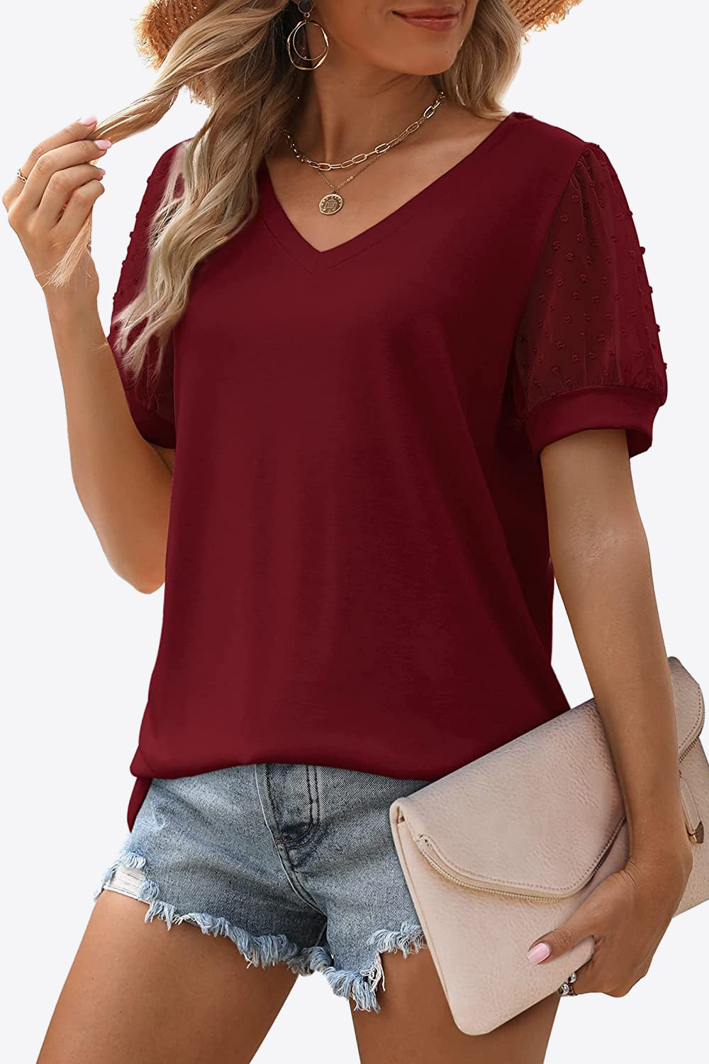 Swiss Dot Puff Sleeve Tee